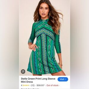 NWT Stella Green Print Long Sleeve Mini Dress
